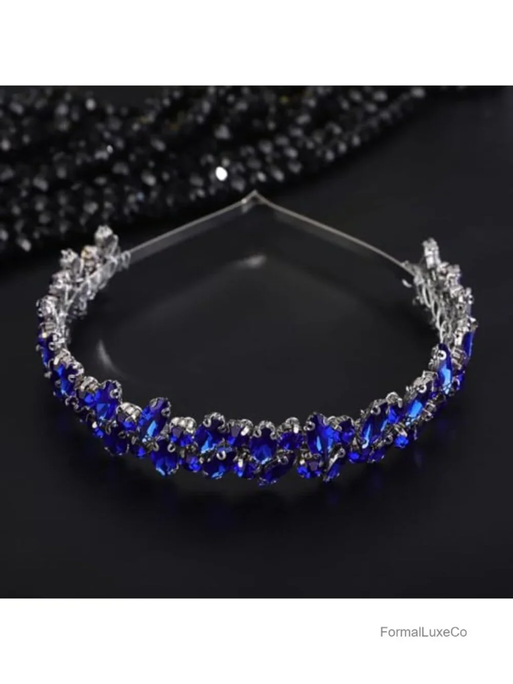 Blue Crystal Rhinestone Headband Wedding Hair Accessory Women